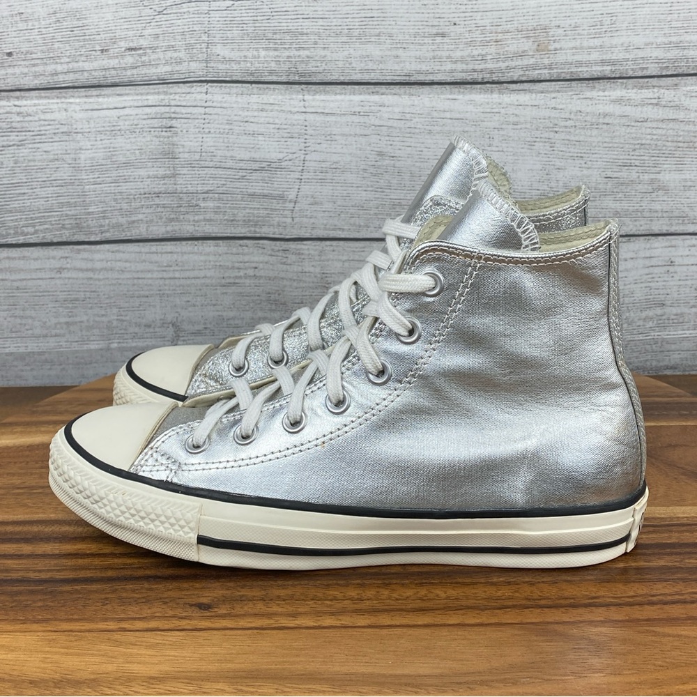 Converse Chuck Taylor All Star Shiny Silver Metal Hi Top Sneaker 564869C Size 8